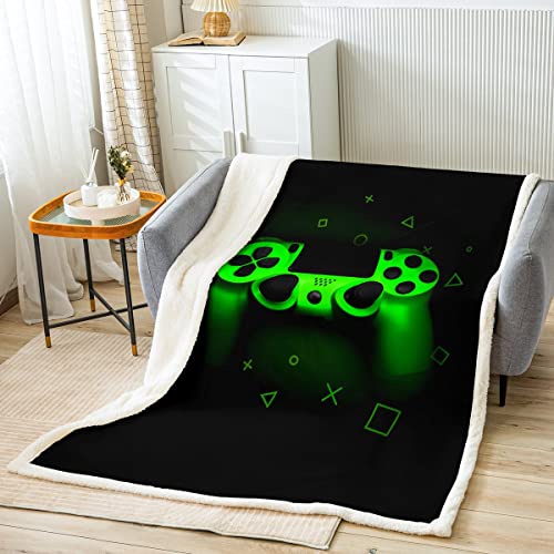 Spieler Überwurfdecke Jungen Spielen Fleece Decke Kinder Videospiel Schlafsofa Schlafsaal Dekoration Spielen Plüschdecke Teens Grün Glitzer Retro Spiel Regler Decke ganzjährig weich 150 x 200 cm von Homewish