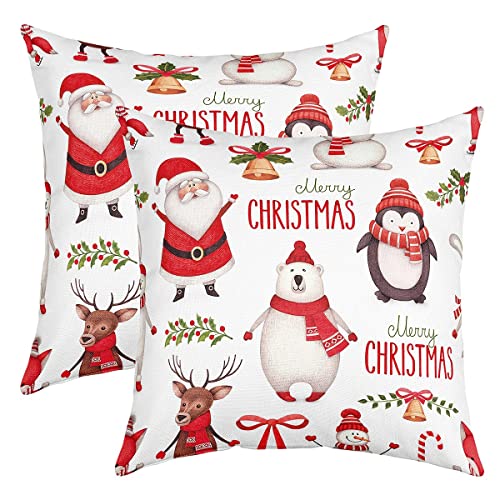 Weihnachten Kissenbezüge 55x55 Satz von 2, Neujahr Geschenk, Frohe Weihnachten Kissenbezüge für Couch Sofa Schlafzimmer Dekor, Cartoon Xmas Bär Hirsch Pinguin Kissenbezüge für Kinder Jungen Mädchen von Homewish