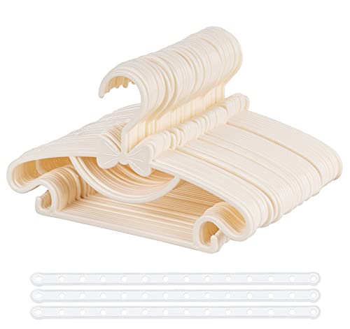 Baby Kleiderbügel Beige, 40 Stück Babykleiderbügel Set mit Süßen Bögen, rutschfest Kinderkleiderbügel - 29.5cm mit 3pcs Platzsparend Kleiderbügelketten für Kleinkindergarderobe von Homewit