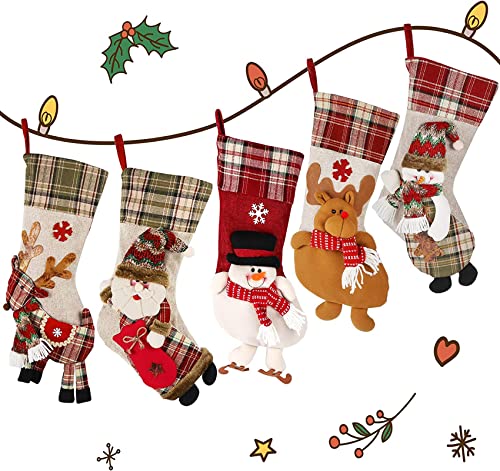 Homewit 5er Set Weihnachtsstrümpfe 46cm Groß Nikolausstiefel zum Befüllen Weihnachtsstrumpf als Weihnachtsschmuck Nikolausstrumpf Weihnachtssocken Kamin Christmas Decorations für Weihnachten Geschenke von Homewit