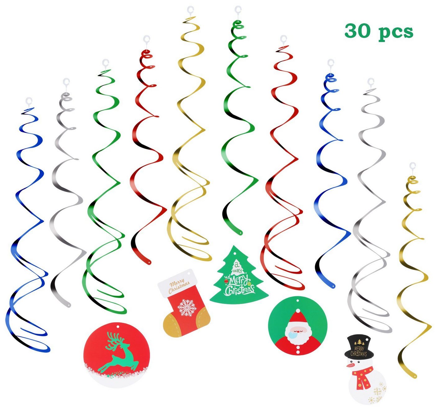 Homewit Christbaumschmuck 30 Stück Weihnachten Hängende Dekoration Wirbel Glänzende Spiral (30-tlg), Weihnachten Hängendes Decke Dekor für Fenster Zimmer Garten Party von Homewit