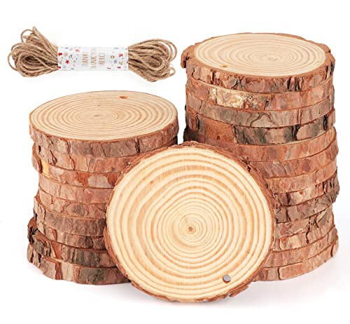 Homewit Holzscheiben 30 Stücke Holz Log Scheiben 8-9 cm Unbehandeltes Holz-Set mit Loch Runde Naturholz Baumscheiben Ca.10mm Dicke für DIY Basteln Hochzeit Weihnachten Dekoration Baumscheibe von Homewit