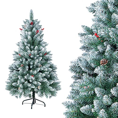 Homewit künstliche Weihnachtsbaum 140 cm(Ø ca. 85 cm) 1,4 m künstliche grüne Tannenbaum mit 500 Zweige Christbaum mit Schnee und Zapfen, abziehbar zusammenklappbar inkl. Christbaum Ständer von Homewit