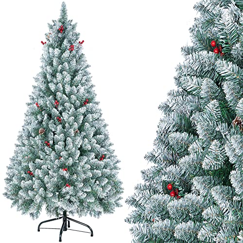 Homewit künstliche Weihnachtsbaum 200 cm(Ø ca. 108 cm) 2 m künstliche grüne Tannenbaum mit 1100 Zweige Christbaum mit Schnee und Zapfen, abziehbar zusammenklappbar inkl. Christbaum Ständer von Homewit