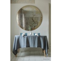 Gewaschene Leinen Tischdecken in Blau Grau - Runde Tischdecke Handgemachte Tischdeko Individuelle von HomeyLinenLT