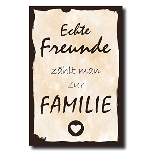 Homeyourself Holzschild Dekoschild Echte Freunde zählt Man zur Familie mit Spruch 20x30cm Shabby Chic Vintage Wandschild Türschild Holzbild Holztafel Bild von Homeyourself