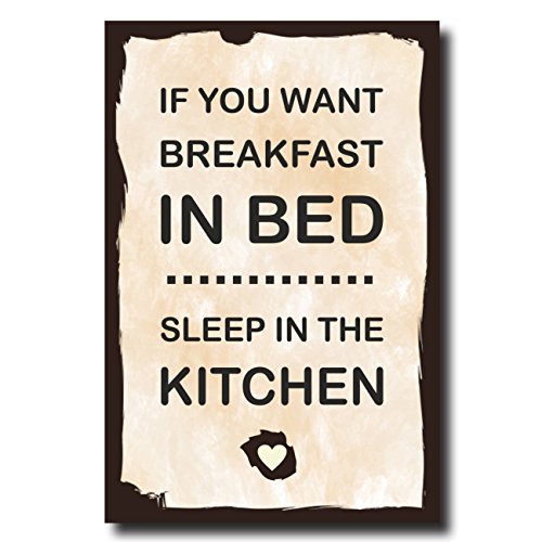 Homeyourself Holzschild Dekoschild If You Want Breakfast in Bed Sleep in The Kitchen mit Spruch 20x30cm Shabby Chic Vintage Wandschild Türschild Holzbild Holztafel Bild von Homeyourself