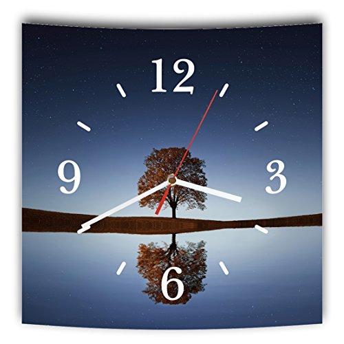 Homeyourself LAUTLOSE Designer Wanduhr mit Spruch Baum Wasser blau See grau weiß modern Dekoschild Abstrakt Bild 29,5 x 28cm von Homeyourself