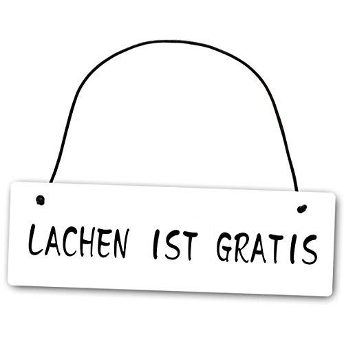 Homeyourself Metallschild Lachen ist Gratis 25 x 8 cm aus Alu Verbund (Alu, Kunststoff) für In- und Outdoor Deko Schild Dekoschild Wandschild außen und innen von Homeyourself