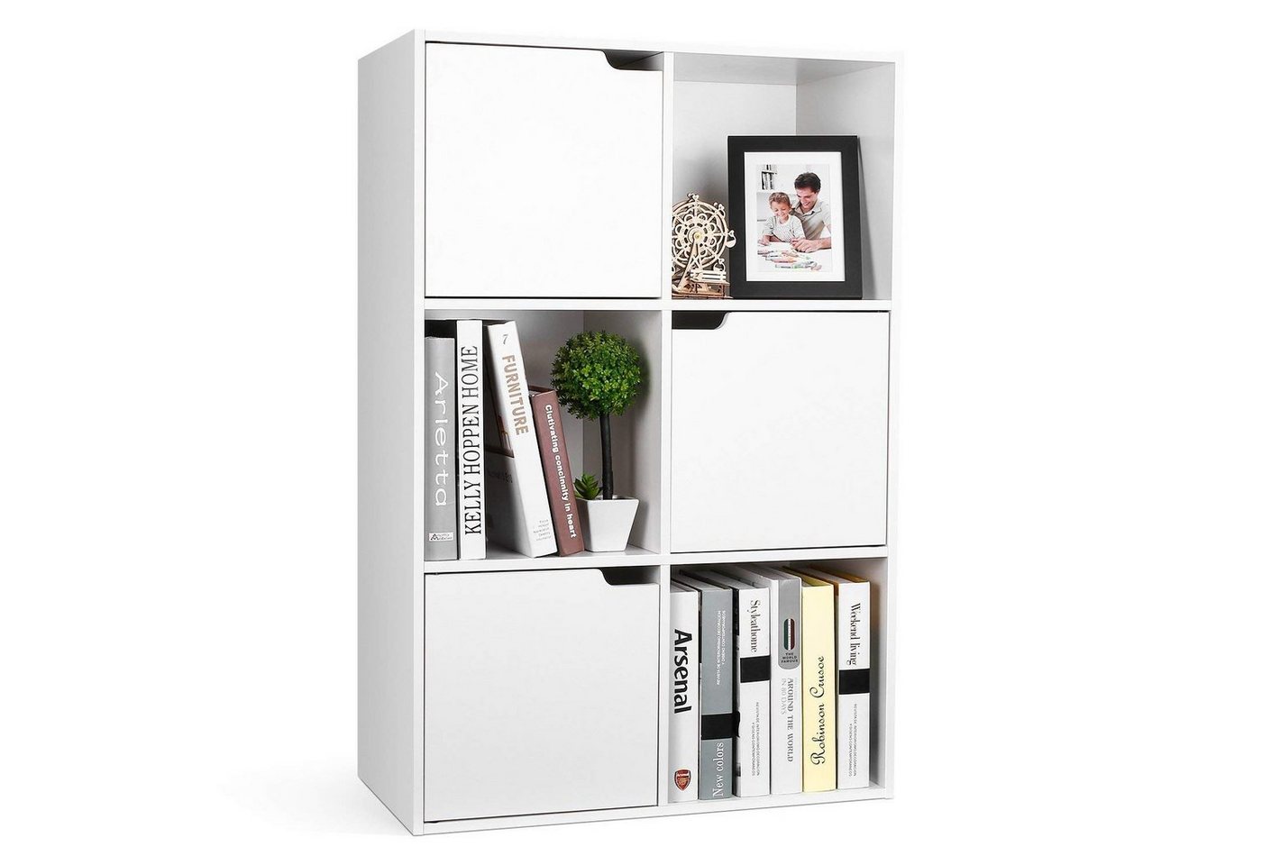 Homfa Bücherregal mit 3 Türen, Standregal, Regal Weiß aus Holz 60x29x90 cm von Homfa