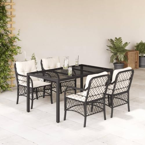 Homgoday Gartenmöbel-Set, Esstisch für den Garten, 5-teilig, schwarz, mit Kissen aus Polyrattan, Gartenmöbel, Tisch und Stühle für den Außenbereich, Set Model3212020 Homgoday Gartenmöbel-Set, Esstisch für den Garten, 5-teilig, schwarz, mit Kissen aus Polyrattan, Gartenmöbel, Tisch und Stühle für den Außenbereich, Set Model3212020 von Homgoday
