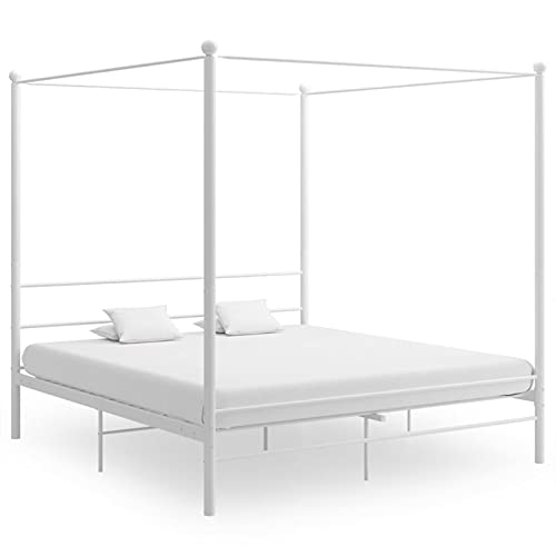 Homgoday Himmelbett Bettgestell Doppelbett Bettrahmen Schlafzimmerbett Gästebett Jugendbett Doppelbett/Einzelbett für Schlafzimmer Gästezimmer Weiß Metall 180x200 cm von Homgoday