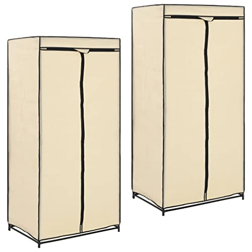 Homgoday Kleiderschrank Garderoben Schrank Stoffschrank Kleiderschrank mit Kleiderstange Stoffkleiderschrank für Schlafzimmer 2 STK. Creme 75×50×160 cm von Homgoday