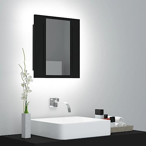 Homgoday LED-Bad-Spiegelschrank Bad Spiegel Badschrank Badspiegel mit Beleuchtung Badezimmerschrank mit Spiegel Hängeschrank für Badezimmer Schwarz 40x12x45 cm Acryl von Homgoday