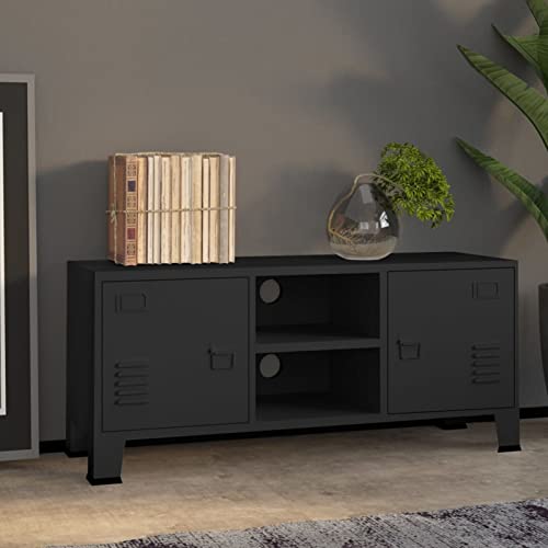 Homgoday TV-Schrank Fernsehschrank Fernsehtisch TV-Board TV-Regal für Fernseher für Wohnzimmer Schlafzimmer und Esszimmer Industrie-Stil Schwarz 105x35x42 cm Metall von Homgoday