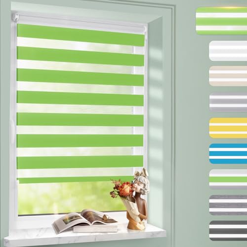 Doppelrollo Klemmfix ohne Bohren Grün 80x140cm, Fenster Rollos für innen mit Bohren, Duo Rollo für Lichtdurchlässig und Verdunkelnd, Höhe Stufenlos Verstellbar Fensterrollo mit Kindersicherung von Homland