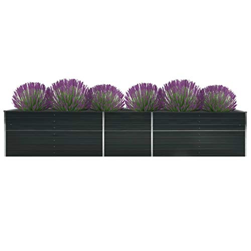 Hommdiy Garten-Hochbeet Verzinkter Stahl, Pflanzkasten Blumenkasten Gemüsebeet Pflanzkübel Pflanzbeet,Anthrazit (Anthrazit-400 x 80 x 77 cm) von Hommdiy