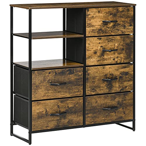 Hommdiy Kommode, Sideboard mit 6 Faltbaren Stoff-Schubladen, 2 Regale, Aufbewahrungsschrank mit Industrial Design für Wohnzimmer, Schlafzimmer, Rustikal-Braun Hommdiy Kommode, Sideboard mit 6 Faltbaren Stoff-Schubladen, 2 Regale, Aufbewahrungsschrank mit Industrial Design für Wohnzimmer, Schlafzimmer, Rustikal-Braun von Hommdiy