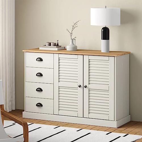 Hommdiy Sideboard Kommode mit Schubladen, Highboard Wohnzimmerschrank mit Metallgriffen, Schrank Anrichte Beistellschrank, VIGO 113x40x75 cm Massivholz Kiefer Weiß Hommdiy Sideboard Kommode mit Schubladen, Highboard Wohnzimmerschrank mit Metallgriffen, Schrank Anrichte Beistellschrank, VIGO 113x40x75 cm Massivholz Kiefer Weiß von Hommdiy