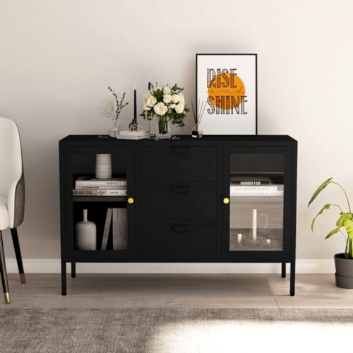 Hommdiy Sideboard Schwarz 105x35x70 cm Stahl und Hartglas Hommdiy Sideboard Schwarz 105x35x70 cm Stahl und Hartglas von Hommdiy