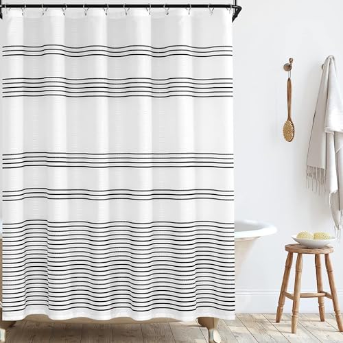 Homorro Duschvorhang 180x200 Schwarz Weiss Motiv Antischimmel mit ÖSen Badevorhang Stoff Weiß Shower Curtains Textil ÜBerlänge Badewanne Gestreift Muster Bathroom Wasserdicht Waschbar von Homorro