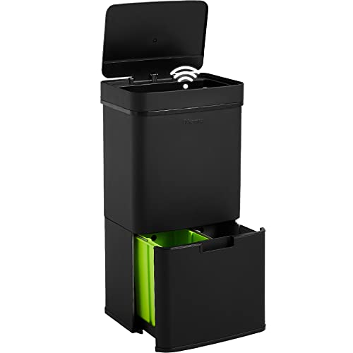 Homra® Nexo Mülleimer mit Sensor 3+1 Fächern | Edelstahl Smart Bin | Küchen Abfalleimer Bewegungssensor | Mülltrennung Elektrisch | Smart Bin | Mülltrennsystem für Mülltrennung in der Küche | Schwarz von Homra