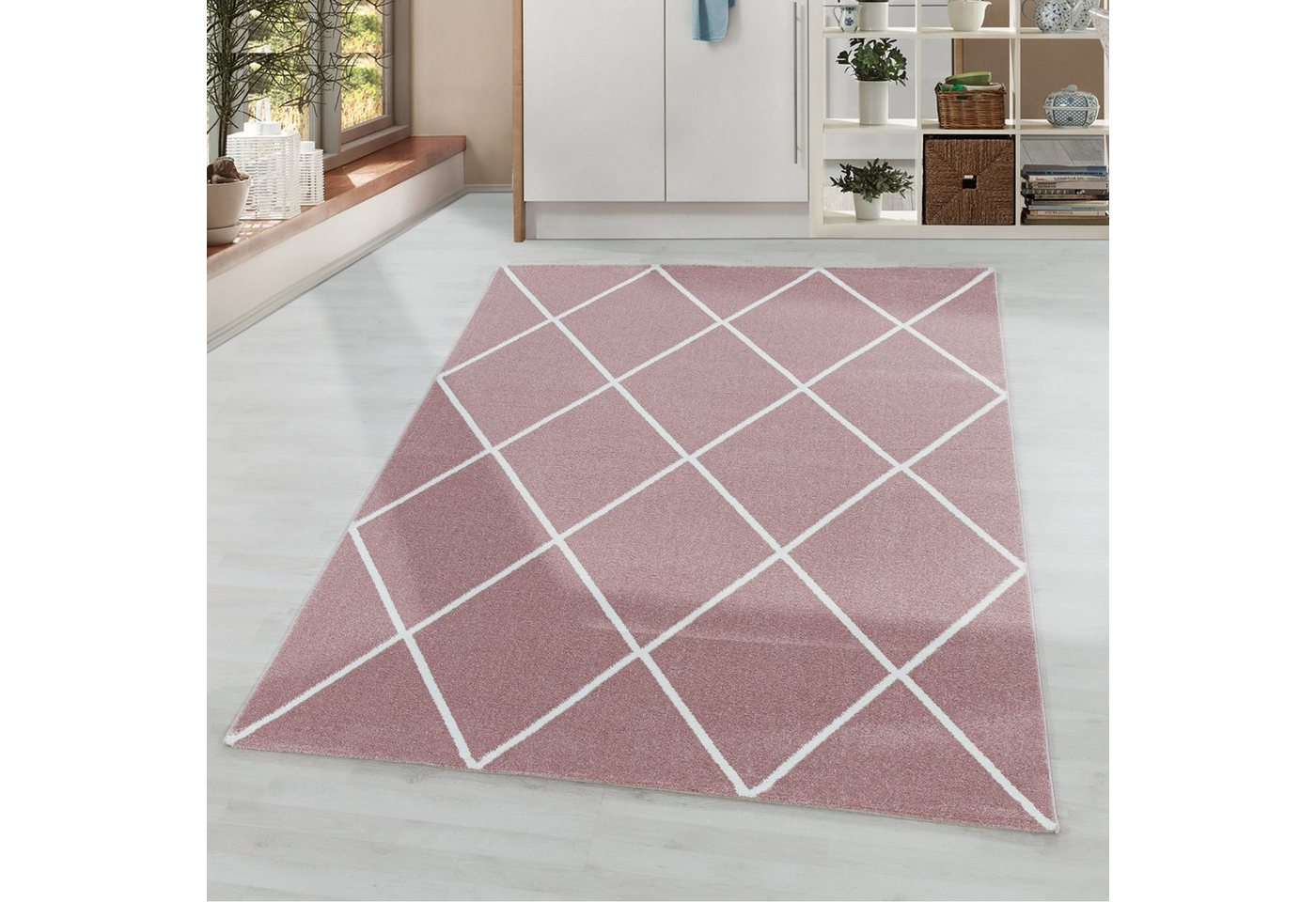 Teppich, Homtex, 80 x 150 cm, Stilvoller Designer Teppich: Moderner Kurzflor mit Rautenmuster von Homtex