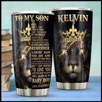 Personalisierte To My Son Becher Tasse Von Mama Name Reise Lustige Krone Blitz Löwe Kunstdruck Wild Animal 20Oz Tumbler von HoneyBunnyRattan