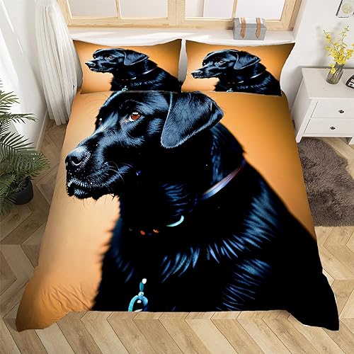 Labrador Schwarz Bettwäsche 155x220 cm Weich Mikrofaser Hundemotiv Bettwäsche-Sets mit Reißverschluss 3 Teilig Bettbezug Set mit 2 Kissenbezug 80x80 cm von HongDuo