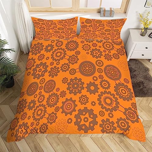 Mechanisches Zahnrad Bettwäsche 240x220 cm Weich Mikrofaser Retro Bettwäsche-Sets mit Reißverschluss 3 Teilig Bettbezüge mit 2 Kissenbezug 80x80 cm von HongDuo