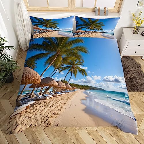 Strandmotiv Bettwäsche 135x200 cm Weiche Mikrofaser Palmen Bettwäsche-Set mit Reißverschluss 3 Teilig Bettbezug Set mit Kissenbezug 80x80 cm von HongDuo