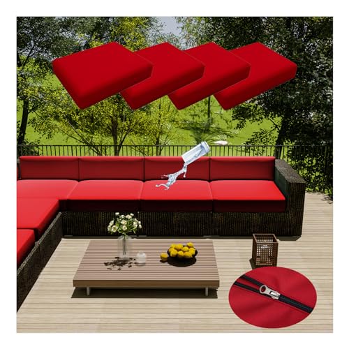 4 Stück Terrassenkissenbezüge, Wasserdicht, Ersatz-Kissenbezüge für Gartenmöbel, Outdoor-Couch Kissenbezug mit Reißverschluss für Rattan-Möbel, Terrassen-Sofa (55 * 45cm,Rot) von HonunGron