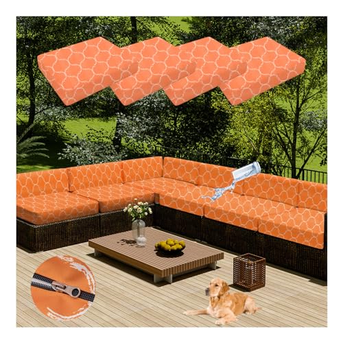 HonunGron 4 Stück Sofa-Ersatz-Kissenbezü Mit Reißverschluss, Terrassen-Kissenbezüge, Ersatz-Kissenbezüge für Gartenmöbel, Staubdicht, Wasserabweisend (33×65×10cm,Orange Circle) von HonunGron