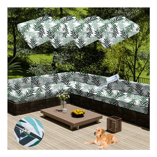 HonunGron 4 Stück Sofa-Ersatz-Kissenbezü Mit Reißverschluss, Terrassen-Kissenbezüge, Ersatz-Kissenbezüge für Gartenmöbel, Staubdicht, Wasserabweisend (50×55×10cm,Green Leaf) von HonunGron