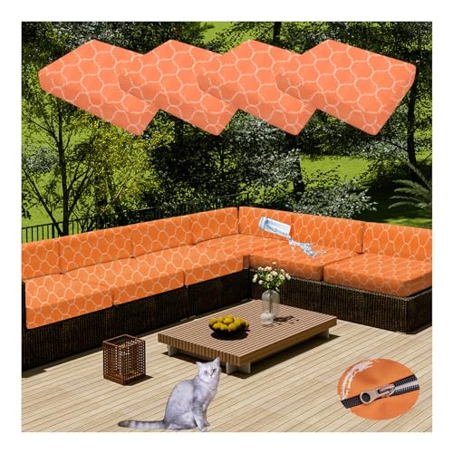 HonunGron 4 Stück Sofa Sitzkissenbezug Wasserdichter Mit Reißverschluss,Outdoor Sitzgruppe Sofasitzbezug Sofakissen-Schonbezüge für Garten,Terrasse Ecksofa Gartengarnitur (55×45×10cm,Orange Circle) von HonunGron