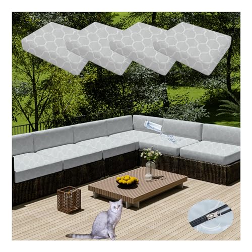 HonunGron 4 Stück Sofa Sitzkissenbezug Wasserdichter Mit Reißverschluss,Outdoor Sitzgruppe Sofasitzbezug Sofakissen-Schonbezüge für Garten,Terrasse Ecksofa Gartengarnitur (65×65×10cm,Gray Circle) von HonunGron