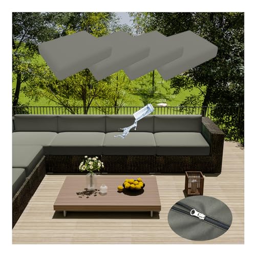 HonunGron 4 Stück Terrassenkissenbezüge, Wasserdicht, Ersatz-Kissenbezüge für Gartenmöbel, Outdoor-Couch Kissenbezug mit Reißverschluss für Rattan-Möbel, Terrassen-Sofa (33 * 65cm,Hell Grau) von HonunGron