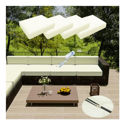 HonunGron 4 Stück Terrassenkissenbezüge, Wasserdicht, Ersatz-Kissenbezüge für Gartenmöbel, Outdoor-Couch Kissenbezug mit Reißverschluss für Rattan-Möbel, Terrassen-Sofa (50 * 55cm,Beige) von HonunGron