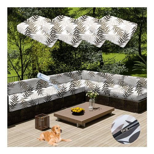 HonunGron 4 Stück Terrassenkissenbezüge, Wasserdicht, Ersatz-Kissenbezüge für Gartenmöbel, Outdoor-Couch Kissenbezug mit Reißverschluss für Rattan-Möbel, Terrassen-Sofa (50×45×10cm,Coffee Leaf) von HonunGron