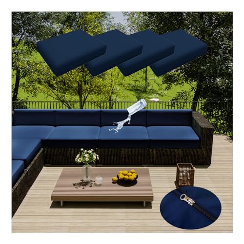 HonunGron 4 Stück Terrassenkissenbezüge, Wasserdicht, Ersatz-Kissenbezüge für Gartenmöbel, Outdoor-Couch Kissenbezug mit Reißverschluss für Rattan-Möbel, Terrassen-Sofa (55 * 45cm,Navy Blau) von HonunGron