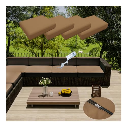 HonunGron 4 Stück Terrassenkissenbezüge, Wasserdicht, Ersatz-Kissenbezüge für Gartenmöbel, Outdoor-Couch Kissenbezug mit Reißverschluss für Rattan-Möbel, Terrassen-Sofa (60 * 55cm,Hell Braun) von HonunGron