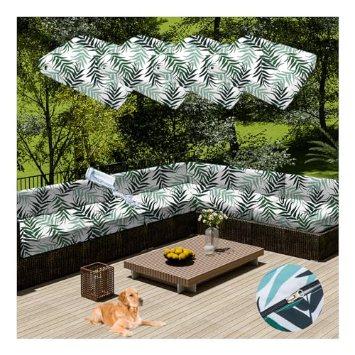 HonunGron 4 Stück Terrassenkissenbezüge, Wasserdicht, Ersatz-Kissenbezüge für Gartenmöbel, Outdoor-Couch Kissenbezug mit Reißverschluss für Rattan-Möbel, Terrassen-Sofa (60×55×10cm,Green Leaf) von HonunGron