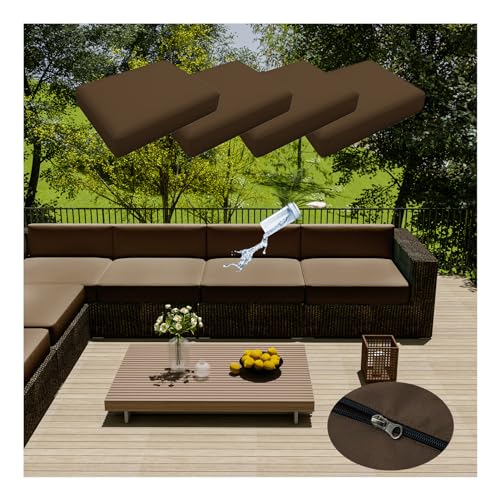 HonunGron 4 Stück Terrassenkissenbezüge, Wasserdicht, Ersatz-Kissenbezüge für Gartenmöbel, Outdoor-Couch Kissenbezug mit Reißverschluss für Rattan-Möbel, Terrassen-Sofa (65 * 65cm,Kaffee) von HonunGron