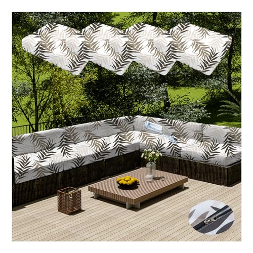 HonunGron 4Pcs Sofa Sitzkissenbezug Wasserdichter Mit Reißverschluss,Outdoor Sitzgruppe Sofasitzbezug Sofakissen-Schonbezüge für Garten,Terrasse Ecksofa Gartengarnitur (50×45×10cm,Coffee Leaf) von HonunGron