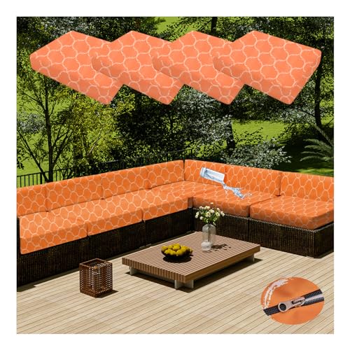 HonunGron 4Pcs Sofa Sitzkissenbezug Wasserdichter Mit Reißverschluss,Outdoor Sitzgruppe Sofasitzbezug Sofakissen-Schonbezüge für Garten,Terrasse Ecksofa Gartengarnitur (50×45×10cm,Orange Circle) von HonunGron