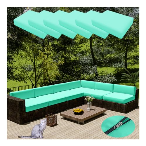 HonunGron 6 Stück Sofa Sitzkissenbezug Wasserdichter Mit Reißverschluss,Outdoor Sitzgruppe Sofasitzbezug Sofakissen-Schonbezüge für Garten,Terrasse Ecksofa Gartengarnitur (33 * 65cm,Blau Grün) von HonunGron