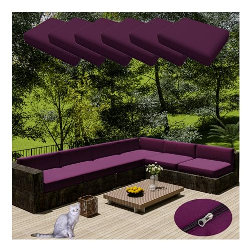 HonunGron 6 Stück Sofa Sitzkissenbezug Wasserdichter Mit Reißverschluss,Outdoor Sitzgruppe Sofasitzbezug Sofakissen-Schonbezüge für Garten,Terrasse Ecksofa Gartengarnitur (33 * 65cm,Lila) von HonunGron