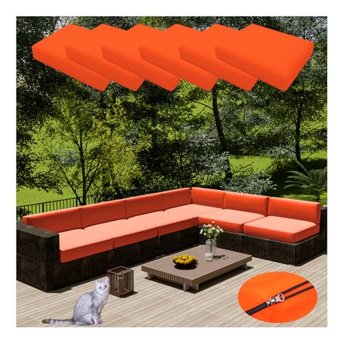 HonunGron 6 Stück Sofa Sitzkissenbezug Wasserdichter Mit Reißverschluss,Outdoor Sitzgruppe Sofasitzbezug Sofakissen-Schonbezüge für Garten,Terrasse Ecksofa Gartengarnitur (33 * 65cm,Orange) von HonunGron