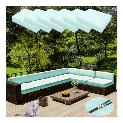 HonunGron 6 Stück Sofa Sitzkissenbezug Wasserdichter Mit Reißverschluss,Outdoor Sitzgruppe Sofasitzbezug Sofakissen-Schonbezüge für Garten,Terrasse Ecksofa Gartengarnitur (50 * 45cm,Hell Blau) von HonunGron