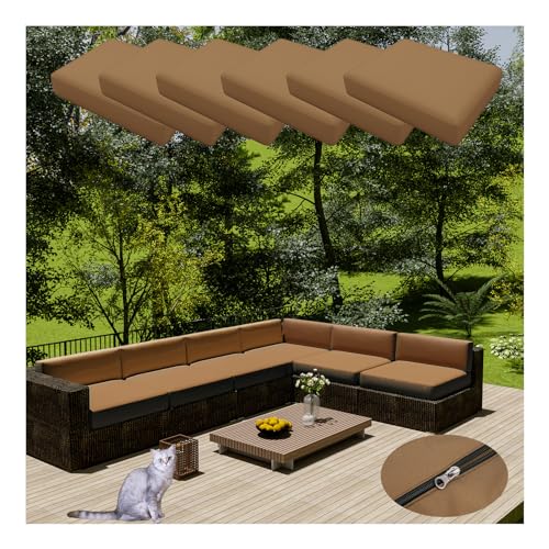 HonunGron 6 Stück Sofa Sitzkissenbezug Wasserdichter Mit Reißverschluss,Outdoor Sitzgruppe Sofasitzbezug Sofakissen-Schonbezüge für Garten,Terrasse Ecksofa Gartengarnitur (50 * 45cm,Hell Braun) von HonunGron